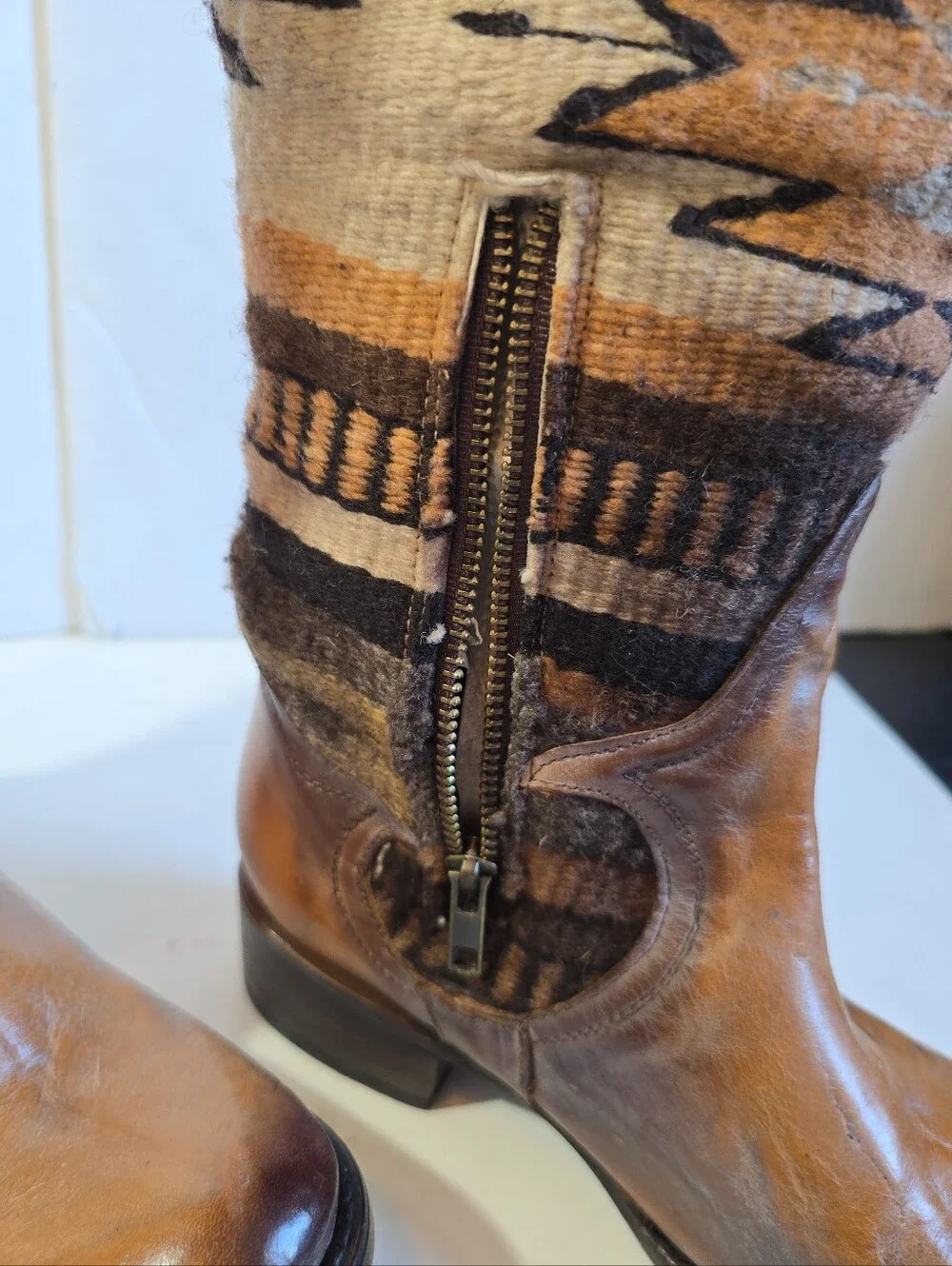 Freebird By Steven Sun Brown Leather and Aztec-Pattern Tall Boots Size 8